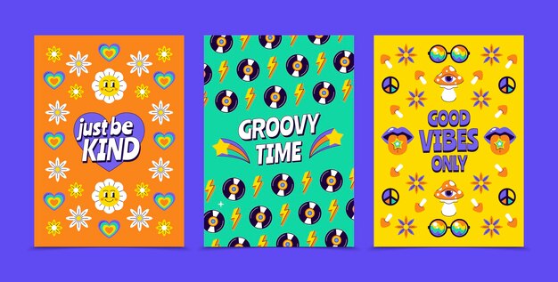 Vector groovy cards in flat design