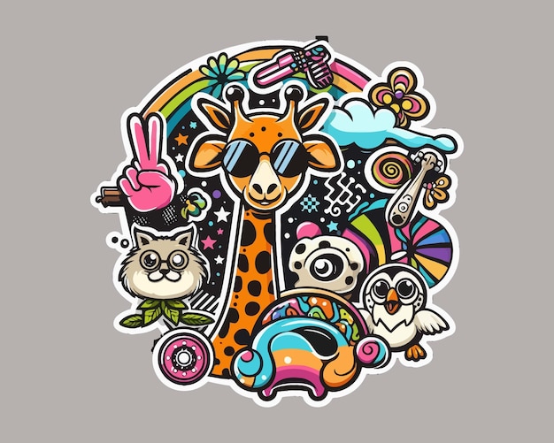 groovy cartoon animal vector icon graphic logo design