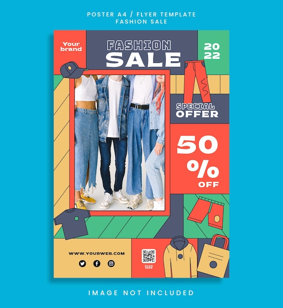 Groovy fashion sale poster template