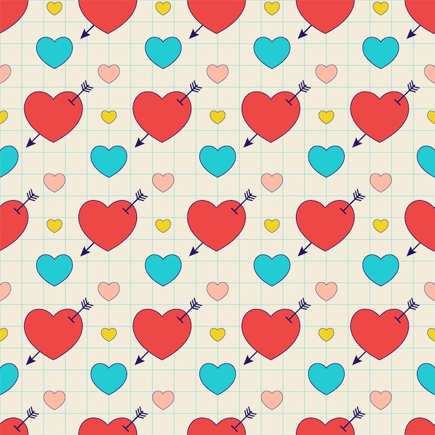 Groovy heart shape with arrow pattern. Retro y2k nostalgic 90s square banner, checkered background