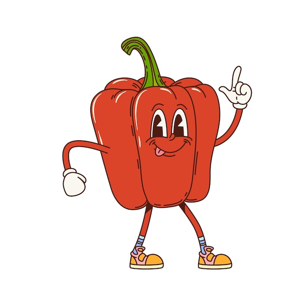 Vector groovy pepper vegetable retro cartoon character