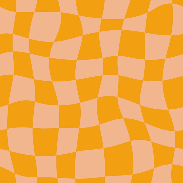 Groovy psychedelic checkerboard seamless pattern orange abstract background in s retro style