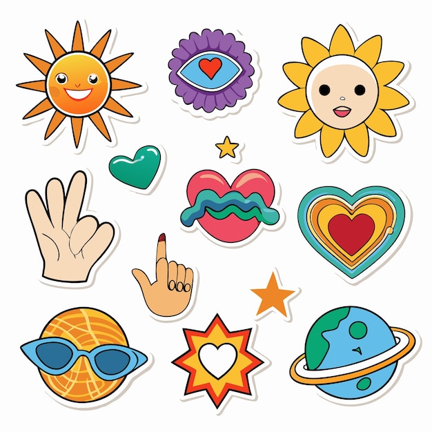 Vector groovy stickers fun colorful and happy designs for your projects