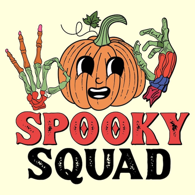 Groovy style retro halloween t shirt illustration