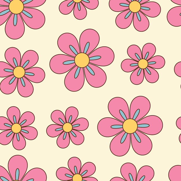 Groovy style simple flowers seamless pattern