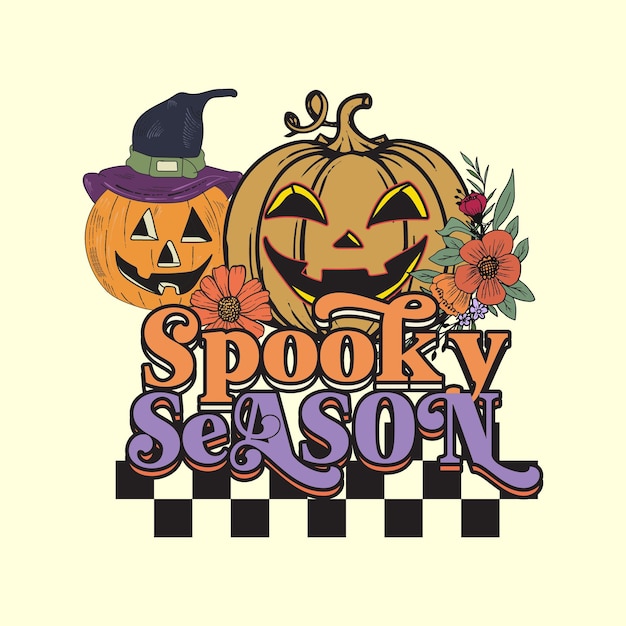 Groovy style Spooky Season  retro halloween t shirt illustration,vintage t shirt design