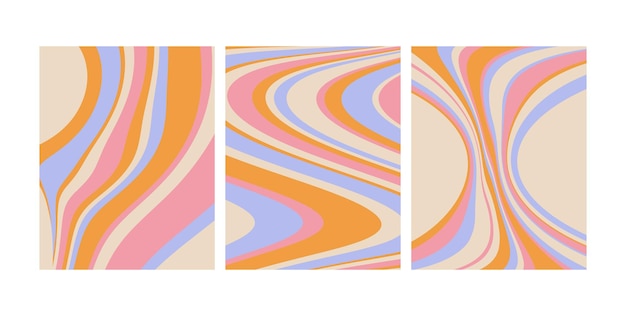 Groovy wave backgrounds set pastel line