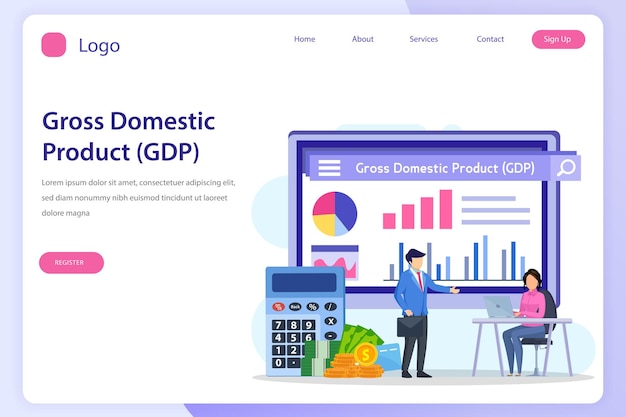 Gross domestic product or GDP statistic concept landing page website flat vector template