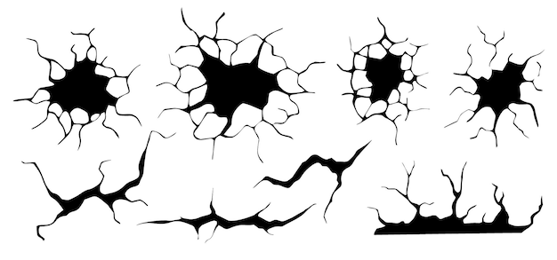 Ground cracks set Earthquake and ground cracks hole effect craquelure and damaged wall texture