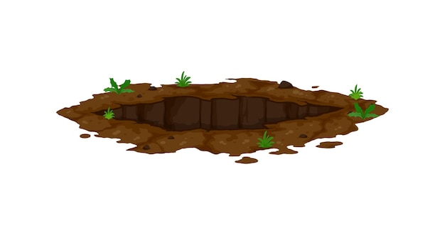 Vector ground hole or dip pit burrow in earth soil