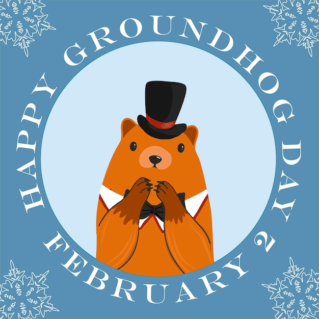 Vector groundhog day card the harbinger of spring cute marmot character