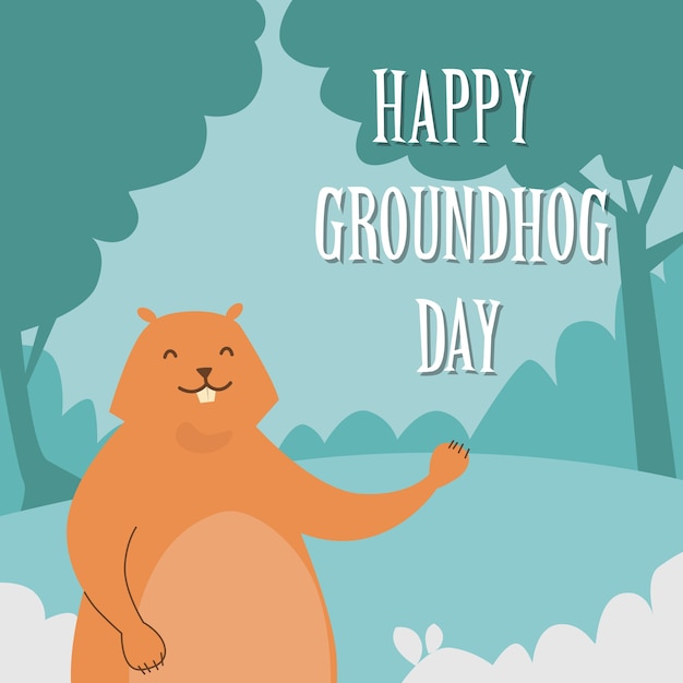 Groundhog Day Happy Animal Waving Paw Greeting Card 