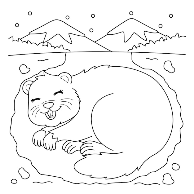 Vector groundhog hibernating coloring page for kids