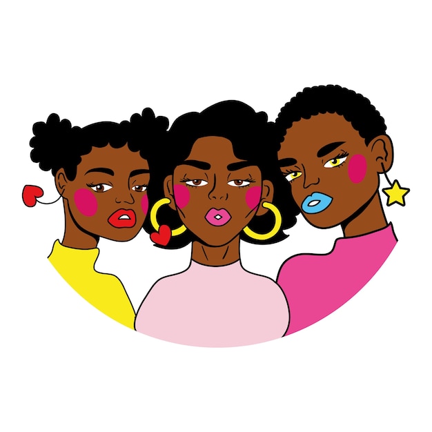 Group of afro girls fashion pop art style