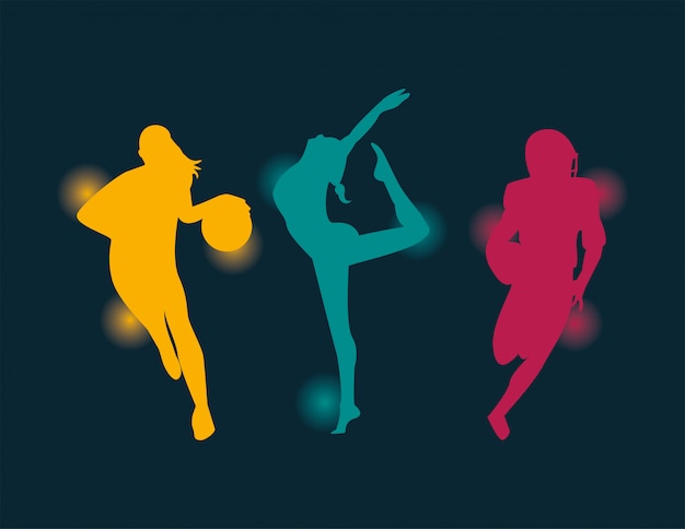 group of athletic people practicing sports silhouettes vector illustration design