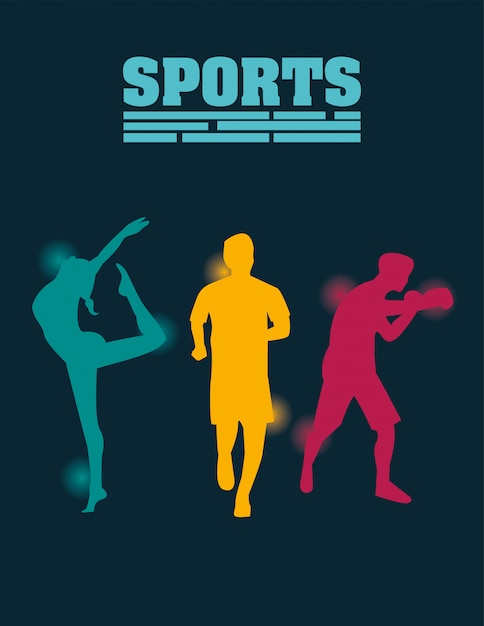 Group of athletic people practicing sports silhouettes