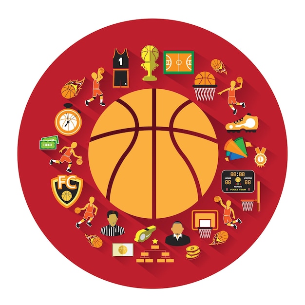 Group of Basketball icons setBasketball learning concept