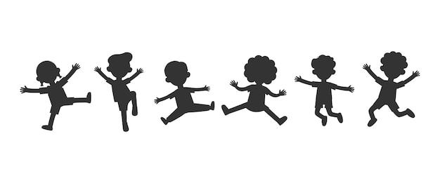 Group of black children silhouette playing jumping kids silhouettes dancing child silhouettes jump