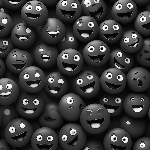 Vector group of black and white faces with one that has the word happy