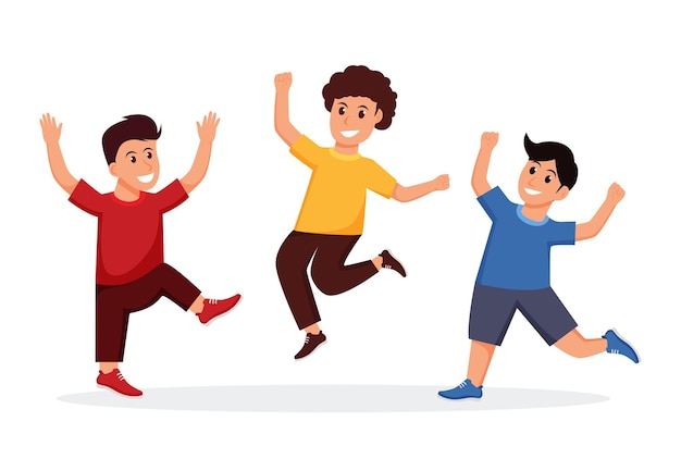 group of boy happy dance movements isolated