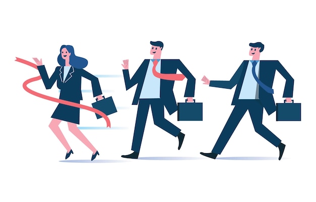 Group of Business people running to the finish line Business leadership and competition concept Isolated flat graphic design vector illustration