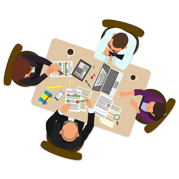 Group of business people working in office table.