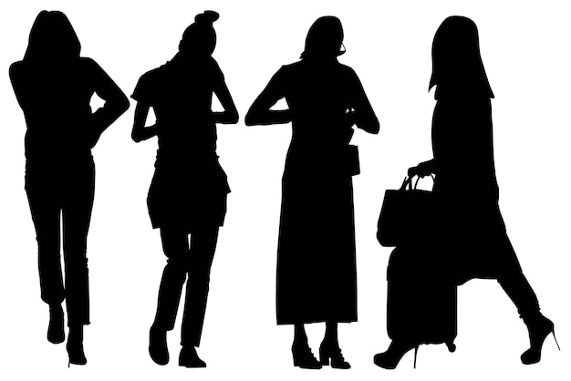 Group of Business Silhouettes with Trolly Bag