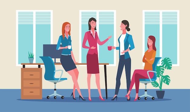 Group of business women chatting during coffee break in office