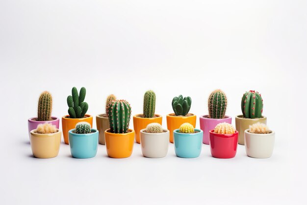 Vector a group of cactus pots with different colored ones