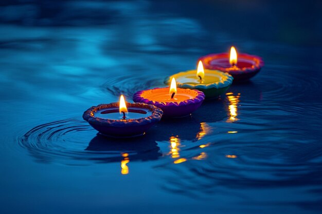 Vector a group of candles floating in the water with the light on them