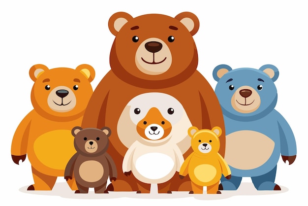 Vector a group of cartoon bears of different colors and sizes