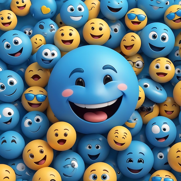 Group of cartoon characters with the words happy and happy faces