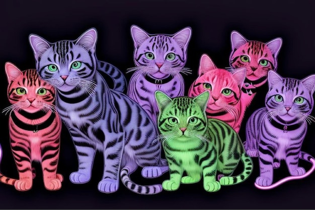 a group of cats with different colors on them