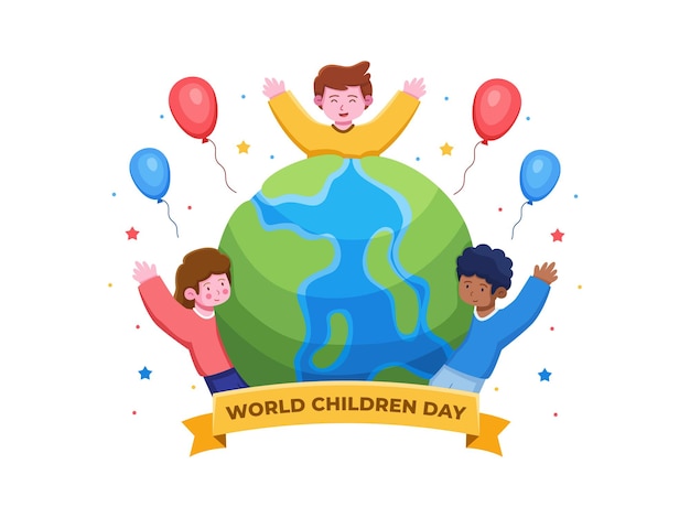 A Group of Children Celebrating World Children's Day Illustration