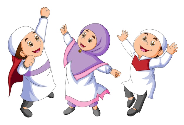 Vector the group of children is going the mosque in the eid al fitr day of illustration