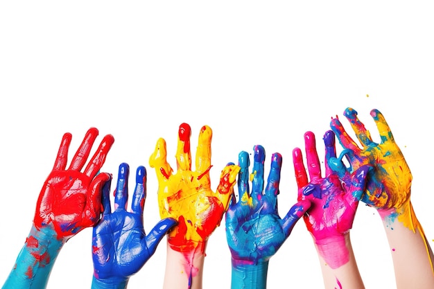 Vector a group of children with colorful hands painted with paint