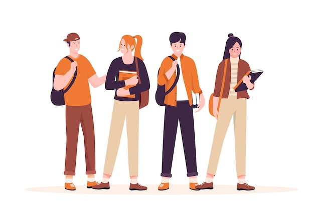 Group of college students vector set