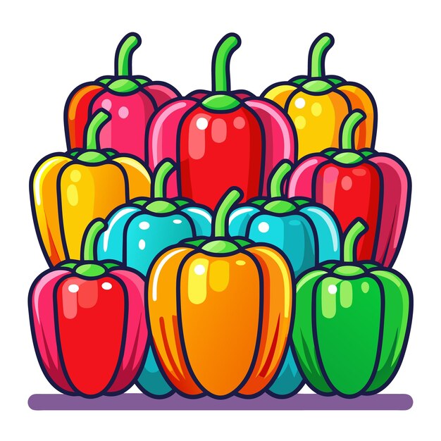 Vector a group of colorful bell peppers in a cartoon style