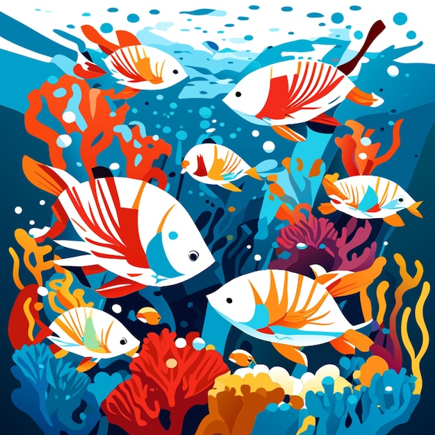 a group of colorful fish swimming in a coral reef vector illustration