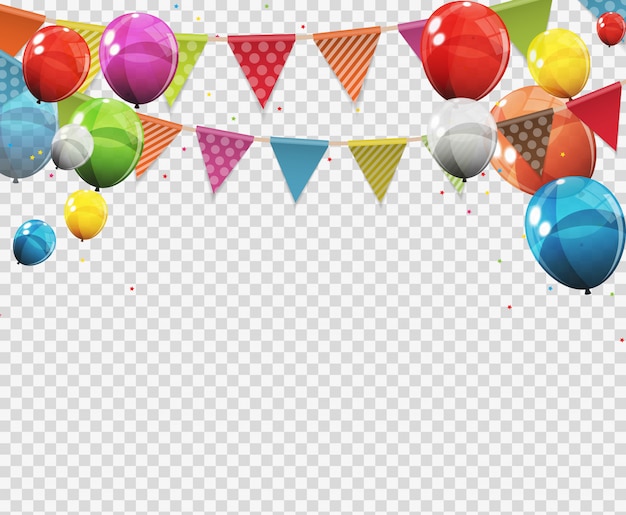 Group of Colour Glossy Helium Balloons with Blank Page Isolated on Transparent Background.   Illustration