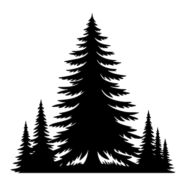 Vector group of conifer pine trees silhouette vector illustration