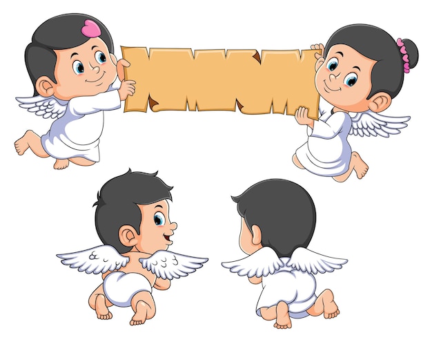 The group of cupid is showing something and posing cutely