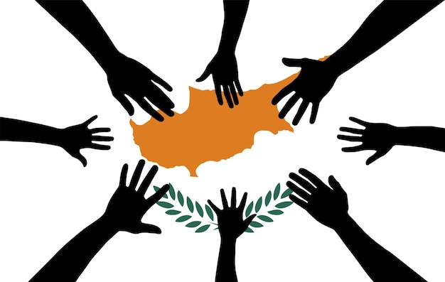 Group of Cyprus people gathering hands vector silhouette unity or support idea