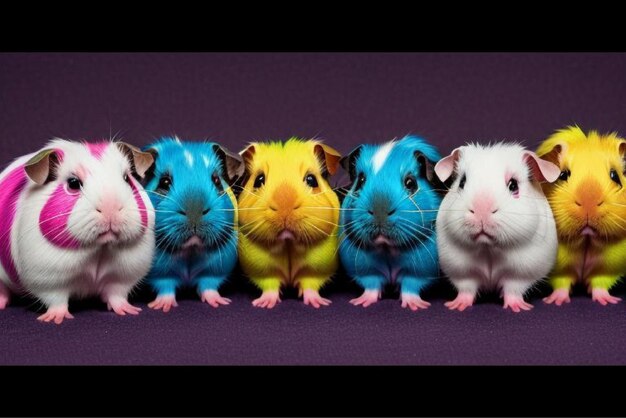 Vector a group of different colored guinea pigs are lined up together