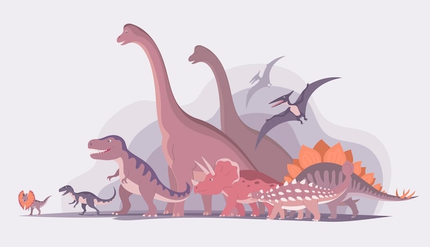 Group of dinosaurs on a white background