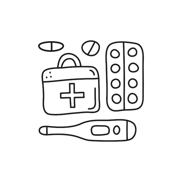 Group of doodle outline medical icons