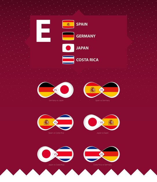 Group E of football tournament flags and match icon set