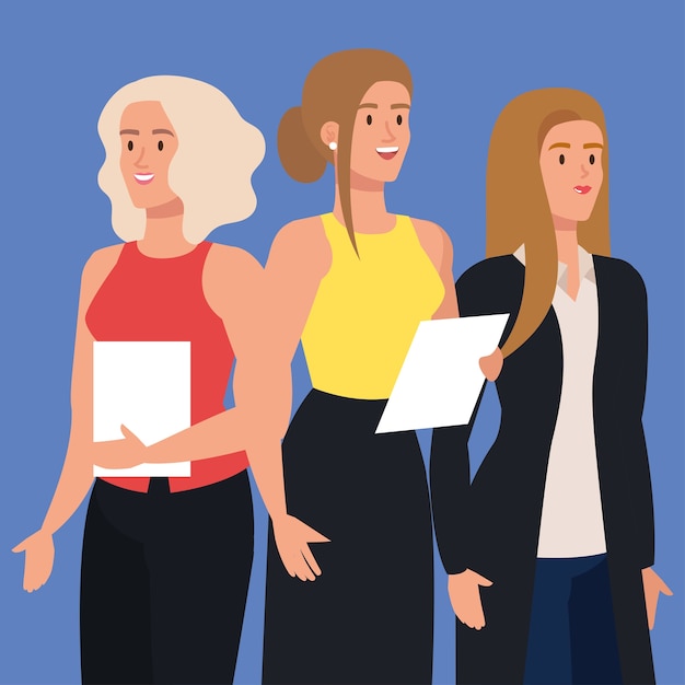 Vector group of elegant businesswomen together with documents