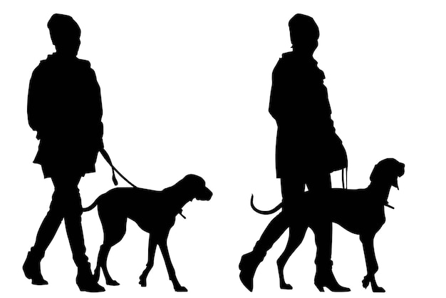 Group of Fashion Model Business Silhouettes with Dog