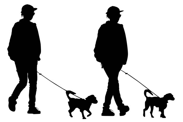 Group of Fashion Model Business Silhouettes with Dog